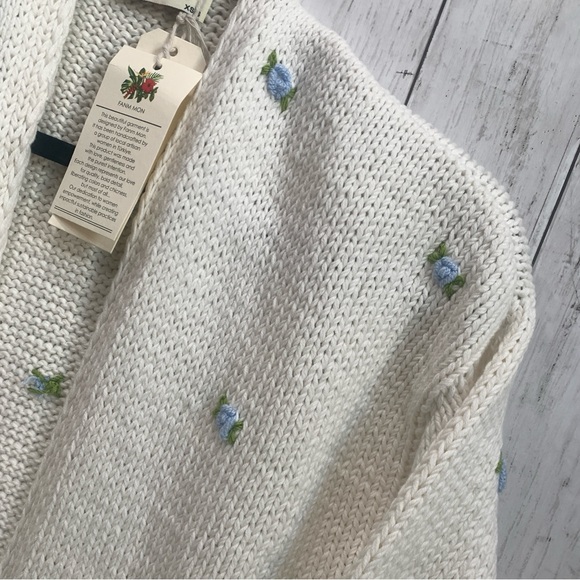 Fanm Mon Hand Knit embroidered blue rose cardigan cotton handcrafted XS/S NEW - Picture 4 of 15